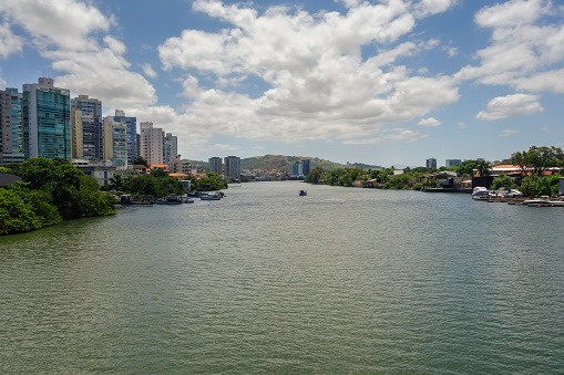 Santa Maria river and buildings at Praia do Canto, in Vitoria, ES, Brazil.