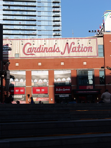 St. Louis, Missouri - June 21, 2023: Cardinals Ballpark Village in Downtown STL