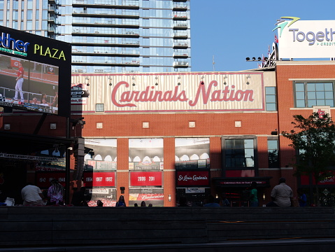 St. Louis, Missouri - June 21, 2023: Cardinals Ballpark Village in Downtown STL
