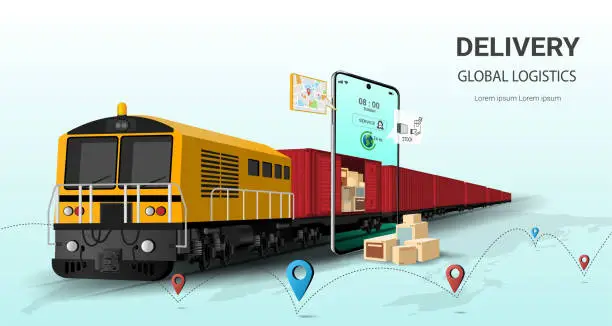 Vector illustration of online delivery 43 Train transport