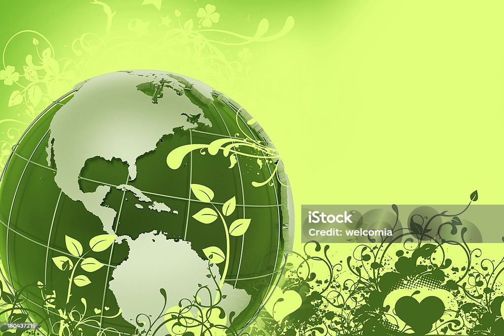 Green Eco Globe Green Eco Globe. Global Green Energy Illustration with Green Earth/Globe Model and Floral Ornaments. Green Background. Digitally Generated Image Stock Photo