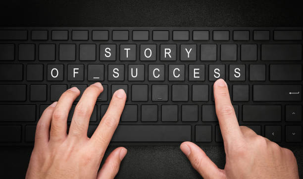 istock Story of success. Hand typing on desktop office computer keyboard. Writer typing on a computer or laptop keyboard. for a successful business or experience. 1804373667