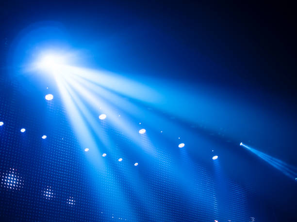 istock spotlights on stage performance shining directly from left to right. for backdrop or background. 1804374203
