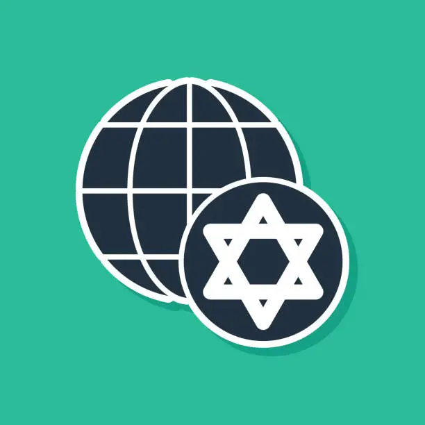 Vector illustration of Blue World Globe and Israel icon isolated on green background. Vector