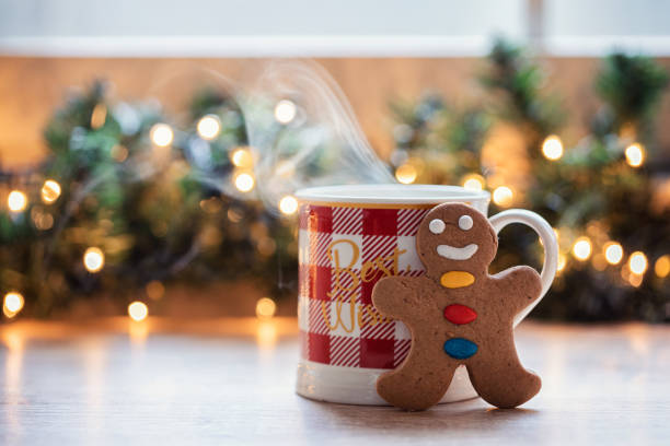 Gingerbread man cookie and hot cocoa for Christmas