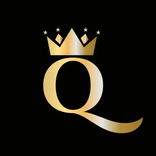 Vector illustration of Crown Logo On Letter Q with Star Icon. Crown Symbol Template