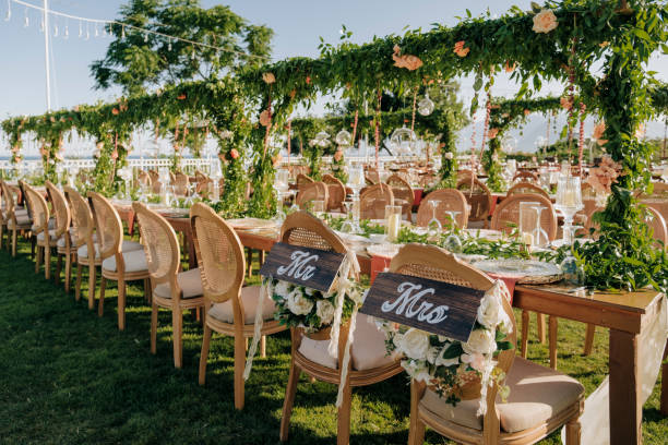 istock Bride and Groom Chair at Wedding Reception 1804391345