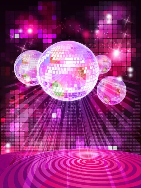 Vector illustration of Shiny Glossy Stage with Disco Balls