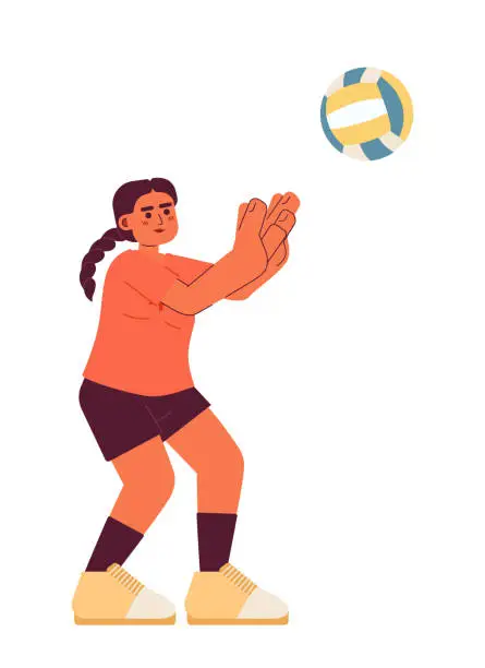 Vector illustration of Woman hitting ball semi flat color vector character