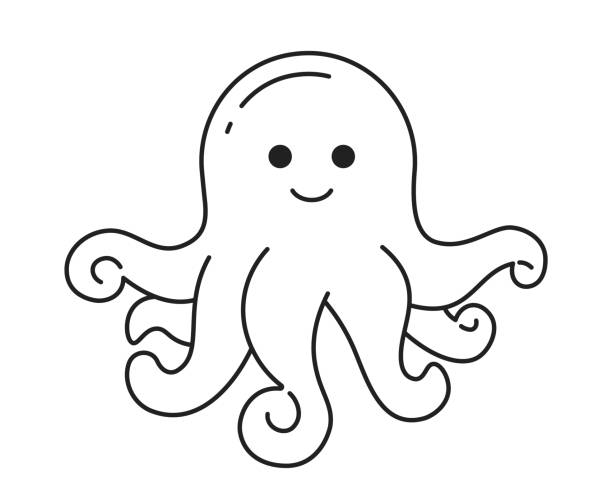 Adorable octopus baby with curled tentacles monochromatic flat vector character Adorable octopus baby with curled tentacles monochromatic flat vector character. Underwater ocean creature. Editable thin line full body personage on white. Simple bw cartoon spot image for web design octopus clipart stock illustrations