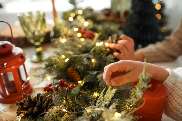 istock Children making a Christmas wreath, festive mood 1804401429