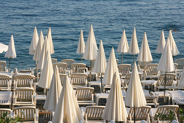 istock Closed Beach sunshade in Nice, french riviera. 180440421