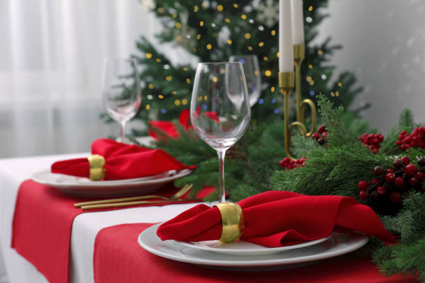 istock Beautiful table setting with Christmas decor indoors 1804407874
