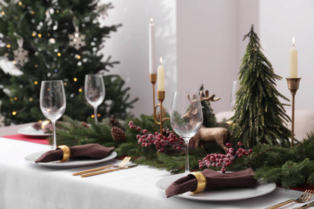 istock Beautiful table setting with Christmas decor indoors 1804411640