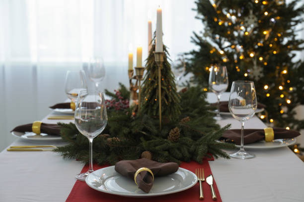 istock Beautiful table setting with Christmas decor indoors 1804411642