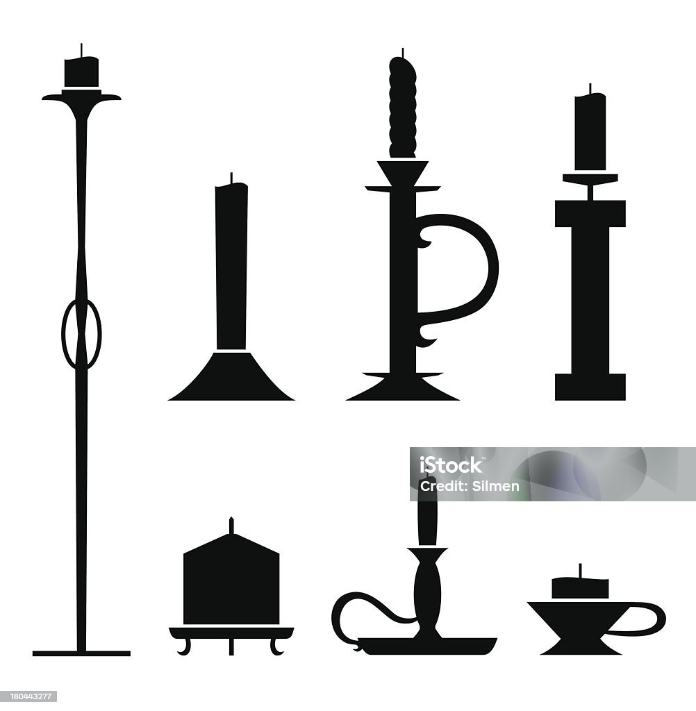 Set of stencil candlesticks with candles Antique stock vector