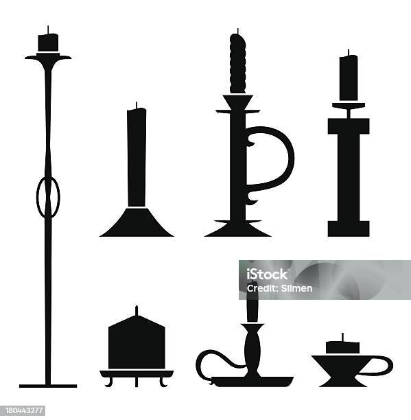 Set Of Stencil Candlesticks With Candles Stock Illustration - Download Image Now - Antique, Art, Art And Craft