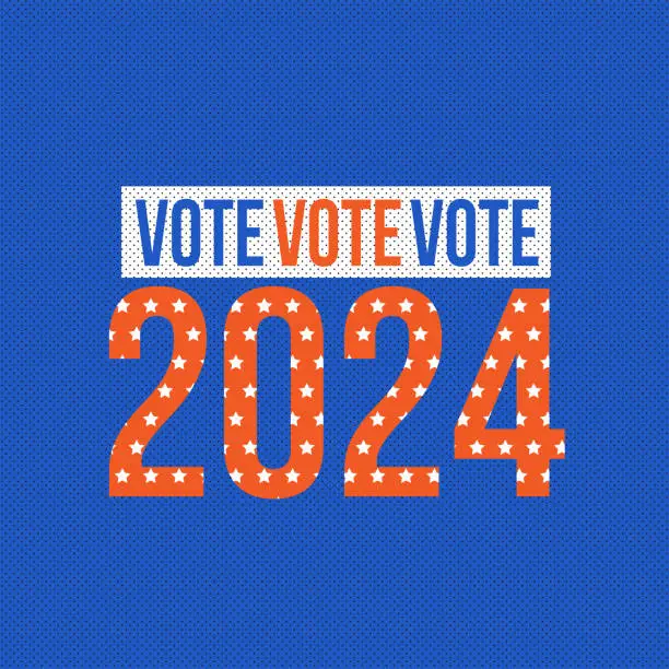 Vector illustration of Election day banner template. USA president voting 2024. Election voting poster. Vote 2024 in USA, starry banner design. Political election campaign. Vector flat typography illustration.