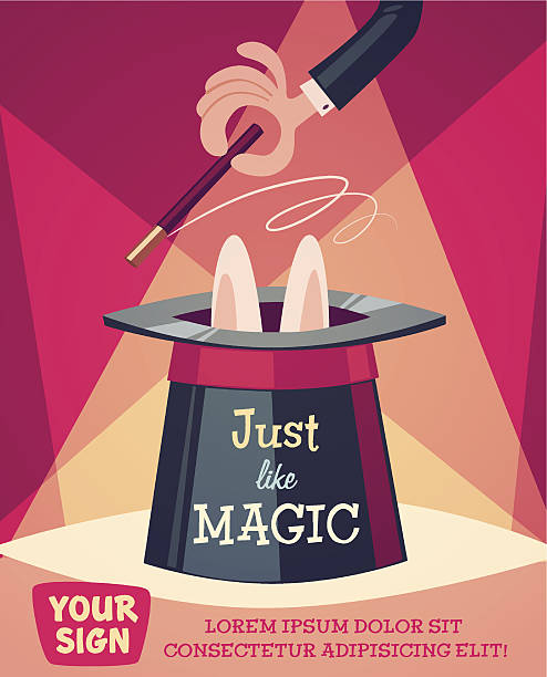 Just a magic trick. Retro styled vector poster. EPS10 Vector illustration. Contains transparency. rabbit hat stock illustrations