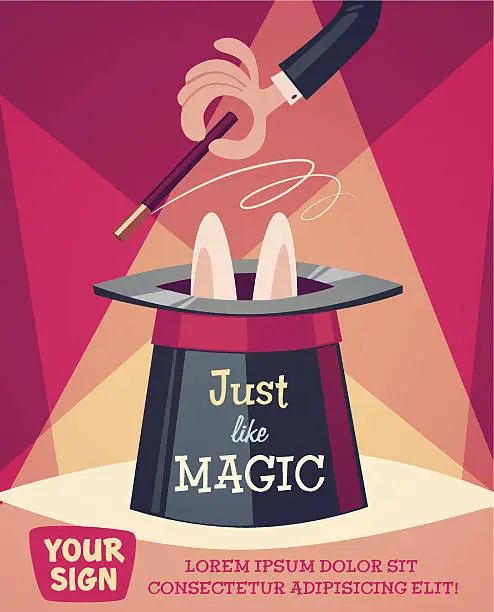 Vector illustration of Just a magic trick. Retro styled vector poster.