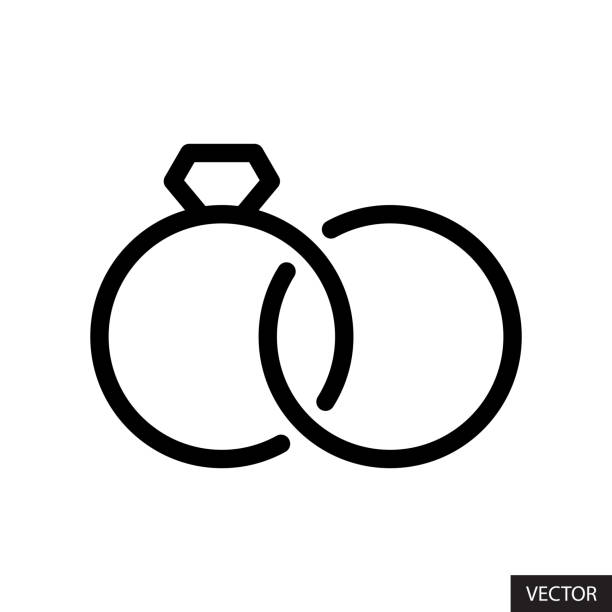 Engagement rings, wedding rings, diamond ring, marital status concept vector icon in line style design isolated on white background. Editable stroke. Engagement rings, wedding rings, diamond ring, marital status concept vector icon in line style design for website, app, UI, isolated on white background. Editable stroke. EPS 10 vector illustration. diamond ring clipart stock illustrations