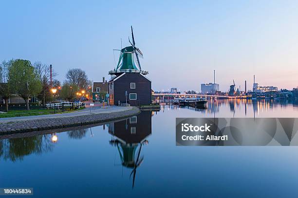 Zaanse Schans Windmill At Sunset Stock Photo - Download Image Now - Architecture, Blue, Building Exterior