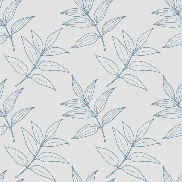 Vector illustration of Vector seamless pattern with outline twig leaves. Scandinavian style design