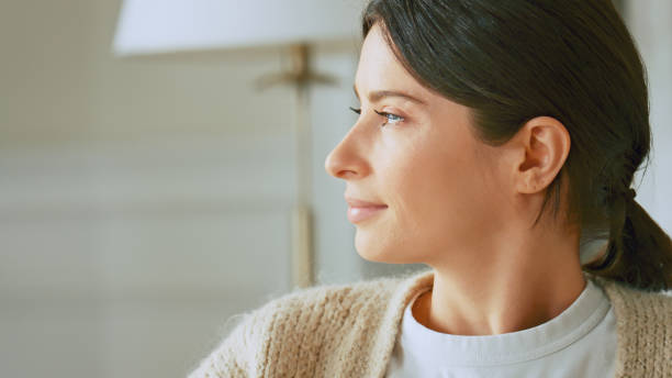 istock Relaxed woman drinking coffee or herbal tea 1804472550