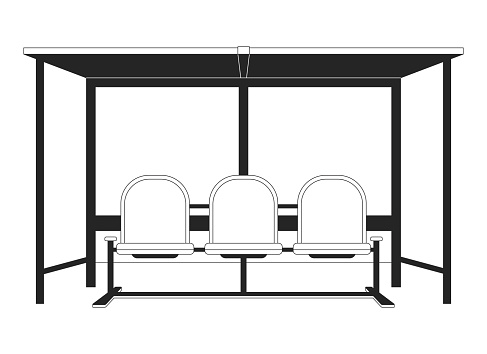 Bus stop bench flat monochrome isolated vector object. Platform for waiting bus. Roadside seats. Editable black and white line art drawing. Simple outline spot illustration for web graphic design