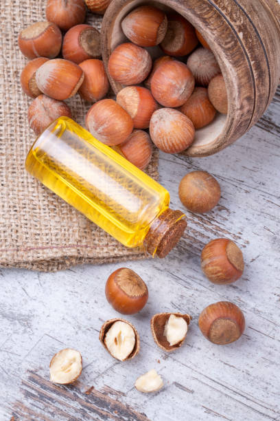 istock Hazelnut oil in a glass bottle 1804527648
