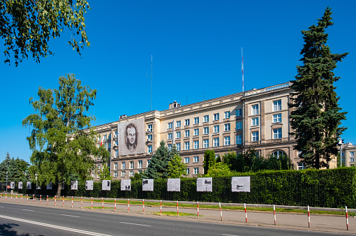 Shot of the main entrance of the Exhibition of Achievements of National Economy site, known as VDNKH. Lenin monument.