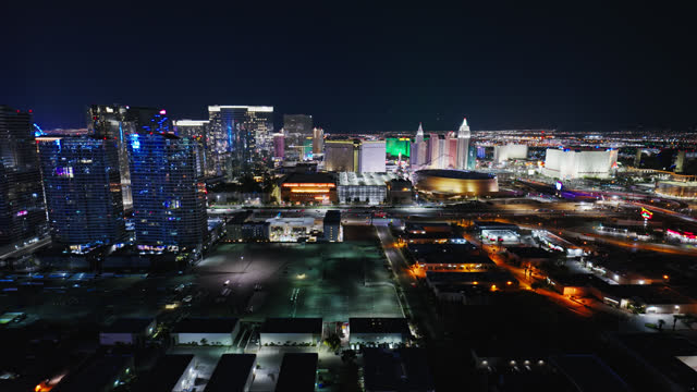 Drone Flight Over Warehouses and Parking Lots West of Las Vegas Strip at Night