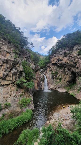 istock a wonderful view of the falling waterfalls 1804550470