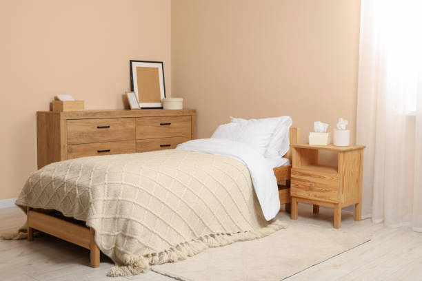 istock Stylish room with comfortable bed. Interior design 1804557037