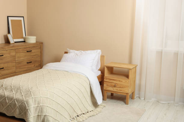 istock Stylish room with comfortable bed. Interior design 1804558102