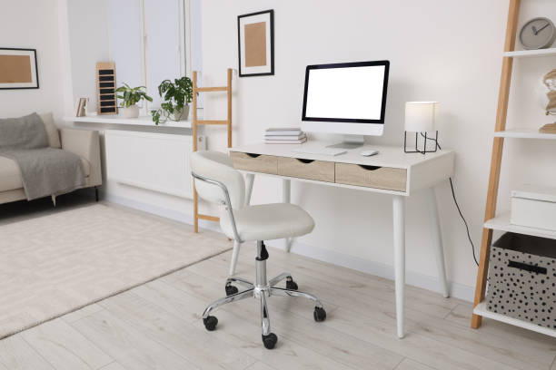 istock Workplace with comfortable office chair indoors. Interior design 1804558104