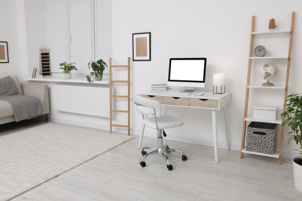 istock Workplace with comfortable office chair indoors. Interior design 1804558675