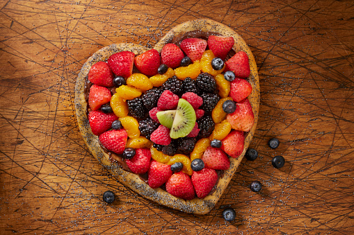 Heart Shaped Fruit Pizza wit Hazelnut Spread
