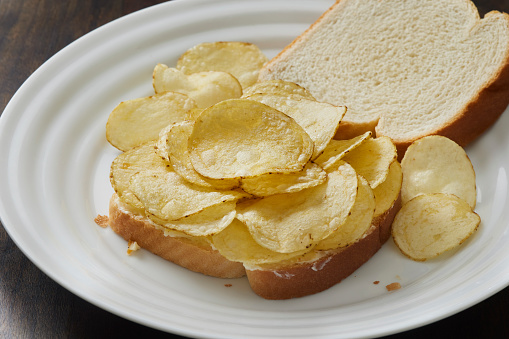Crunchy Potato Chip Sandwich with Butter and Ketchup