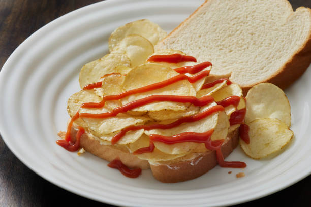 Crunchy Potato Chip Sandwich with Butter and Ketchup
