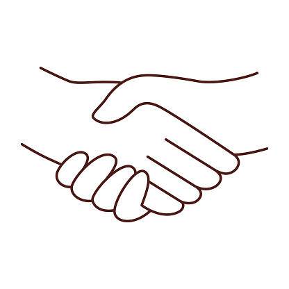 Handshake, Teamwork,, Agreement, Meeting, Team, Focus Group, Opportunities, Partnership, Organization, Congratulations, Greeting, Hand Drawn Vector Doodle Line Icon.