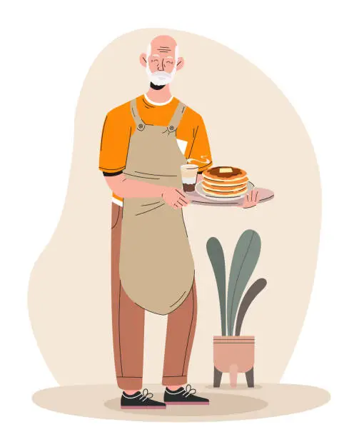 Vector illustration of Elderly man cooking vector