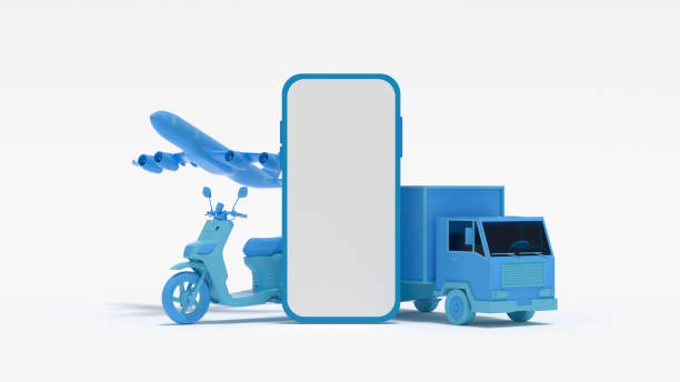 istock Online shopping, delivery, supply chain, blank screen smart phone, transportation, mobile application, e-commerce 1804568230