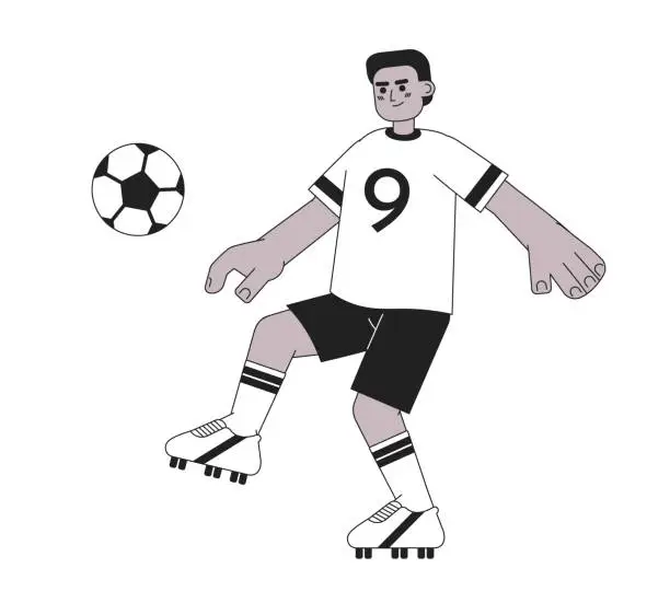 Vector illustration of African american footballer monochromatic flat vector character