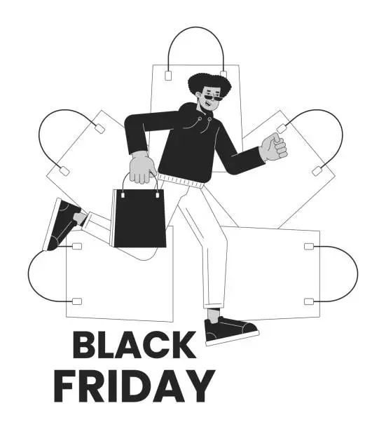 Vector illustration of Black friday shopping bags retail black and white 2D illustration concept