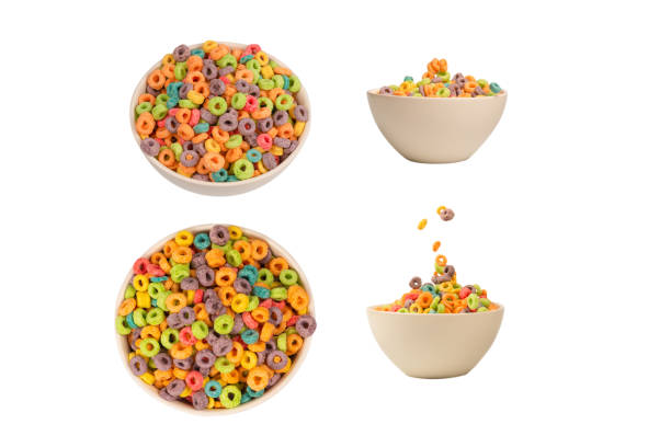istock Colorful rings cereal spill out into a bowl. Breakfast. Isolated. 1804575857