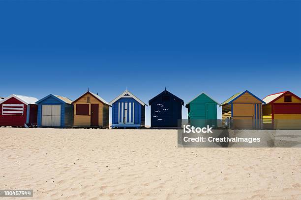 Australia Tour To Brighton Beach Bathing Boxes Stock Photo - Download Image Now - Brighton Beach - Melbourne, Beach Hut, Australia