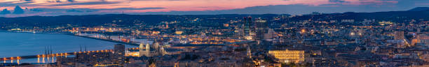 LYON, FRANCE - APRIL 11, 2017 Lyon city focus on business district Pardieu by night