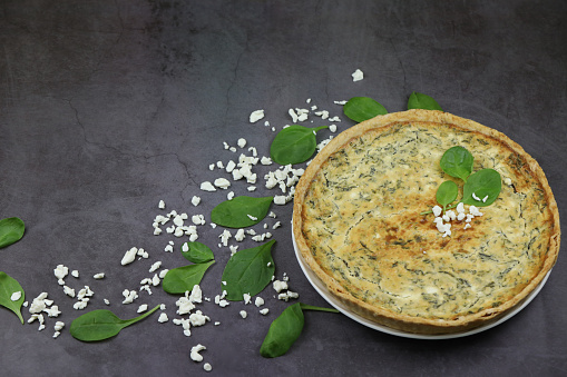 Delicious quiche with cottage cheese and spinach