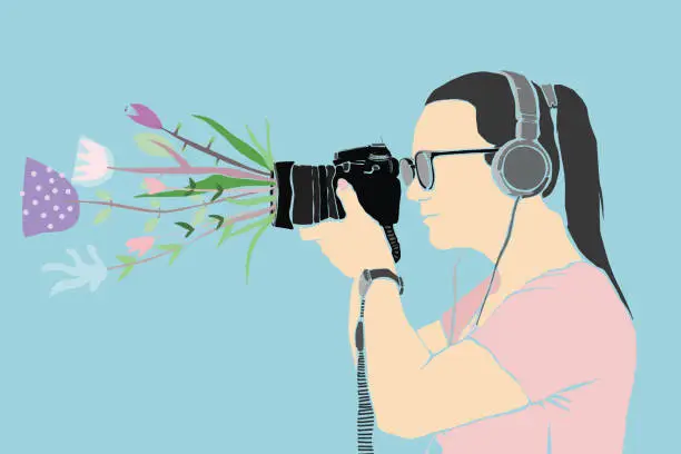 Vector illustration of Photographer taking pictures outdoors